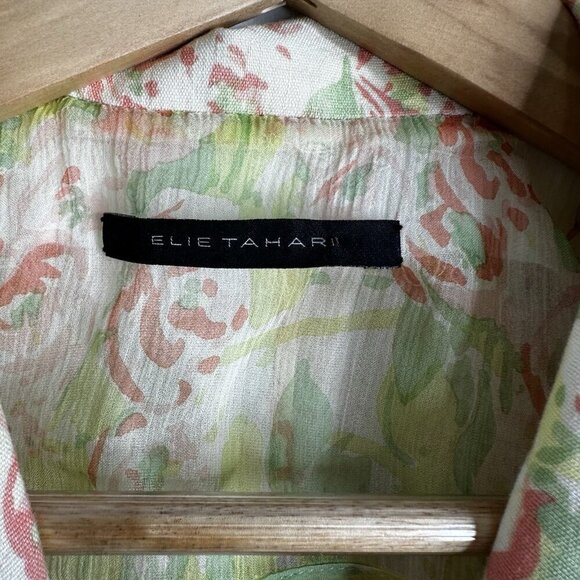 Elie Tahari Linen Blend Blazer Jacket Sz 4 Floral Pastel Cottagecore Coquette - Picture 8 of 13